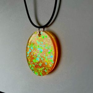 Yellow Resin Necklace with Black Leather Cord